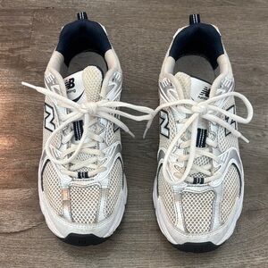 New Balance White & Navy Athletic Sneakers